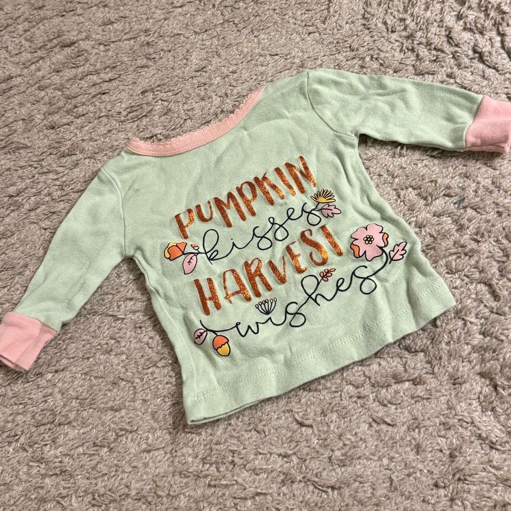 Koala Kids Green Pumpkin Kisses Harvest Wishes Long Sleeve Shirt - 12 months